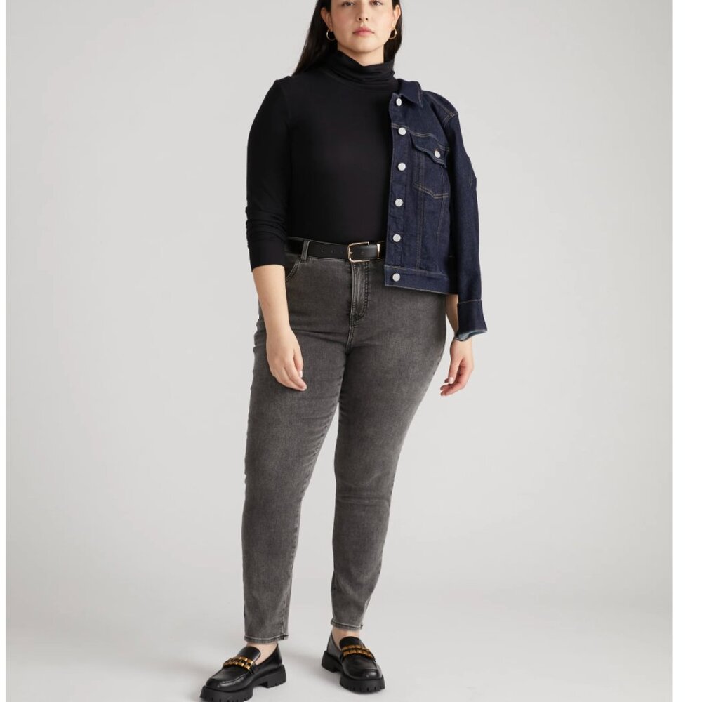 UNIVERSAL STANDARD Seine High Rise Skinny Jeans Distressed Black 12